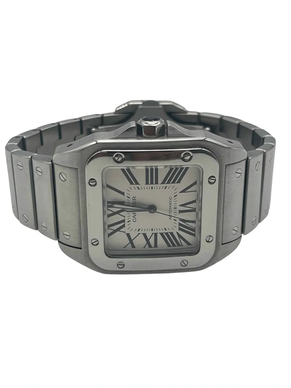 CARTIER Santos 100 White Dial Stainless Steel Watch